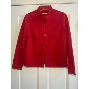 Coldwater Creek Jacket Red Cotton Stretch Big Buttons Mandarin Collar Petite SM